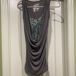 Elegant Gray Sequin Drape Top